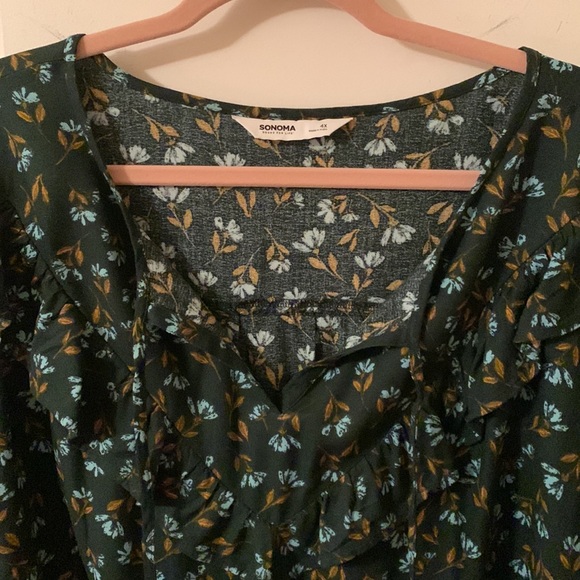 NWT Sonoma green w/lt blue flowers ruffles on collar & long sleeves blouse 4x - Picture 6 of 14